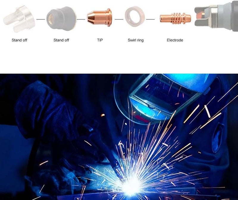 Hasweld fits Harbor Freight Titanium Plasma65 TI-PC65 iPT-65 56255 56811 59182 58895 59164 Plasma cutter consumables Nozzles Electrodes Cups kits (20pk Electrodes + nozzles) - Image 4